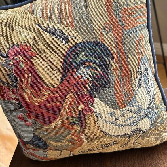 Vintage Lowell Davis Rooster Hen Chicken Tapestry Throw Pillow 12” X 12” Farm - Picture 3 of 6